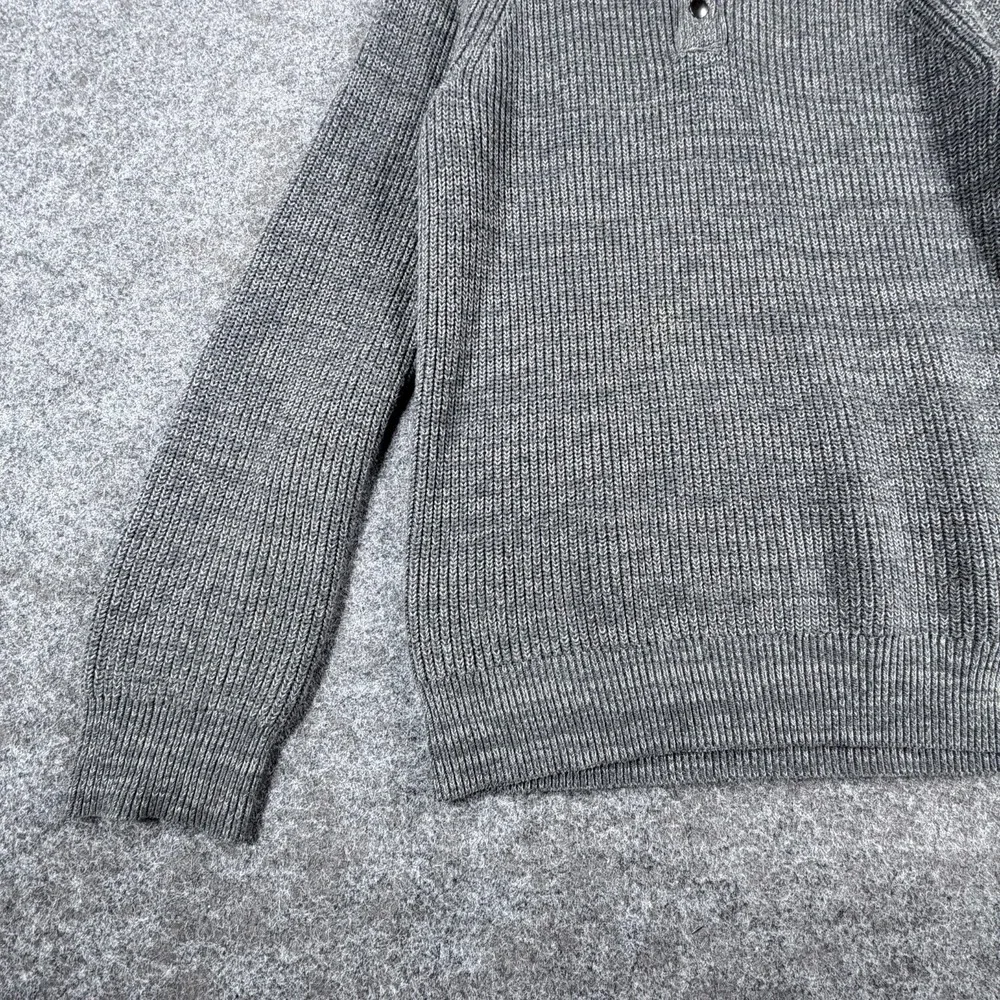 Banana Republic Sweater Mens Medium Heathered Gray Cotton Tight Knit Ribbed Snap